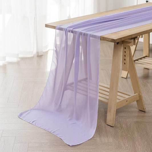 6Pack 9ft Chiffon Table Runner 14x108 Inch Sheer Romantic Table Runner for Wedding Birthday Party Bridal Shower Outdoor Decoration-Lavender