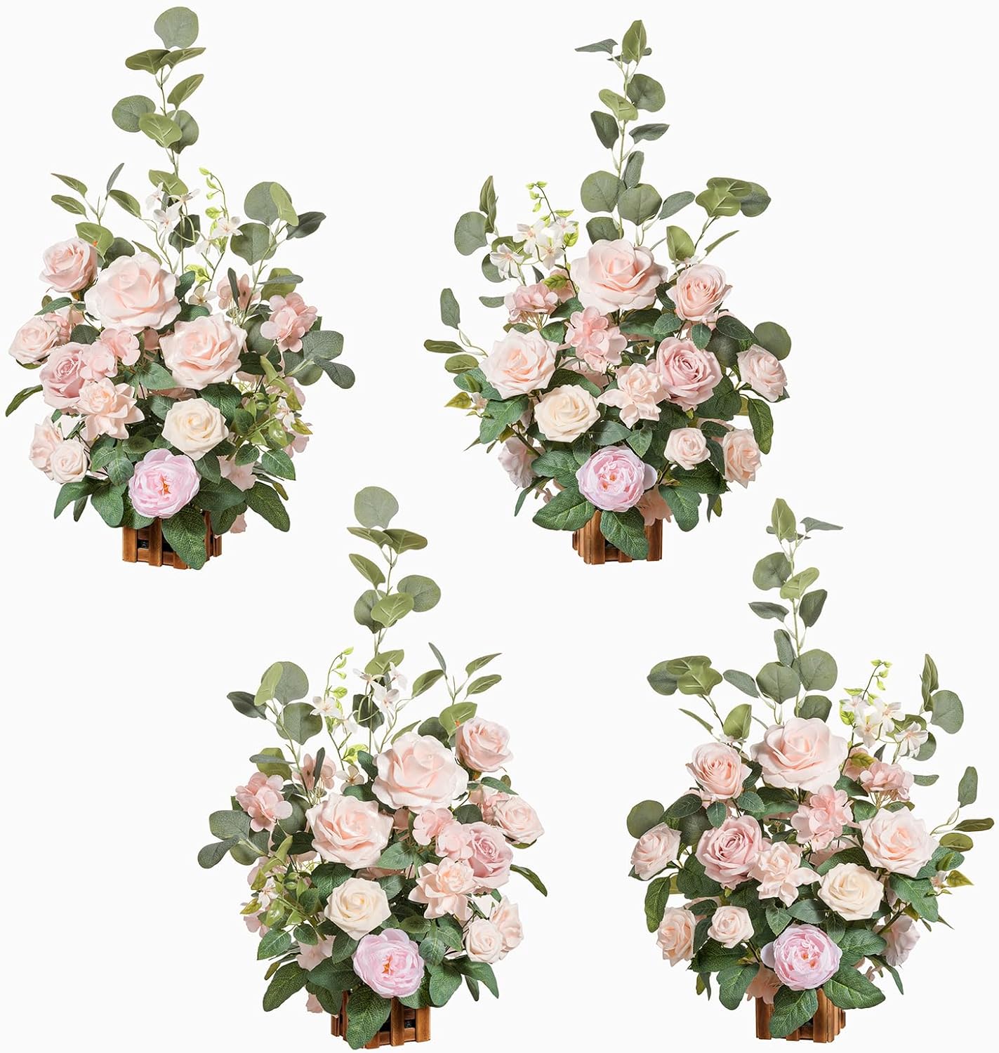 Ling's Moment 17.5" Tall Standing Artificial Flowers Arrangements 4 pcs Wedding Aisle Runner Chair Decorations Blush & Pink Centerpieces for Ceremony Reception Rose Floral Party Outdoor