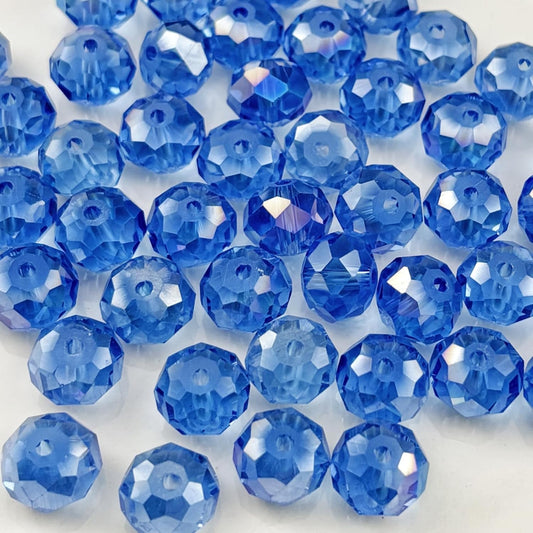 100pcs 8mm Crystal Glass Beads for Crafts Faceted Rondelle Glass Beads for Jewelry Making Crystal Spacer Beads for Necklaces Bracelets Earrings DIY Craft(Light Blue AB)