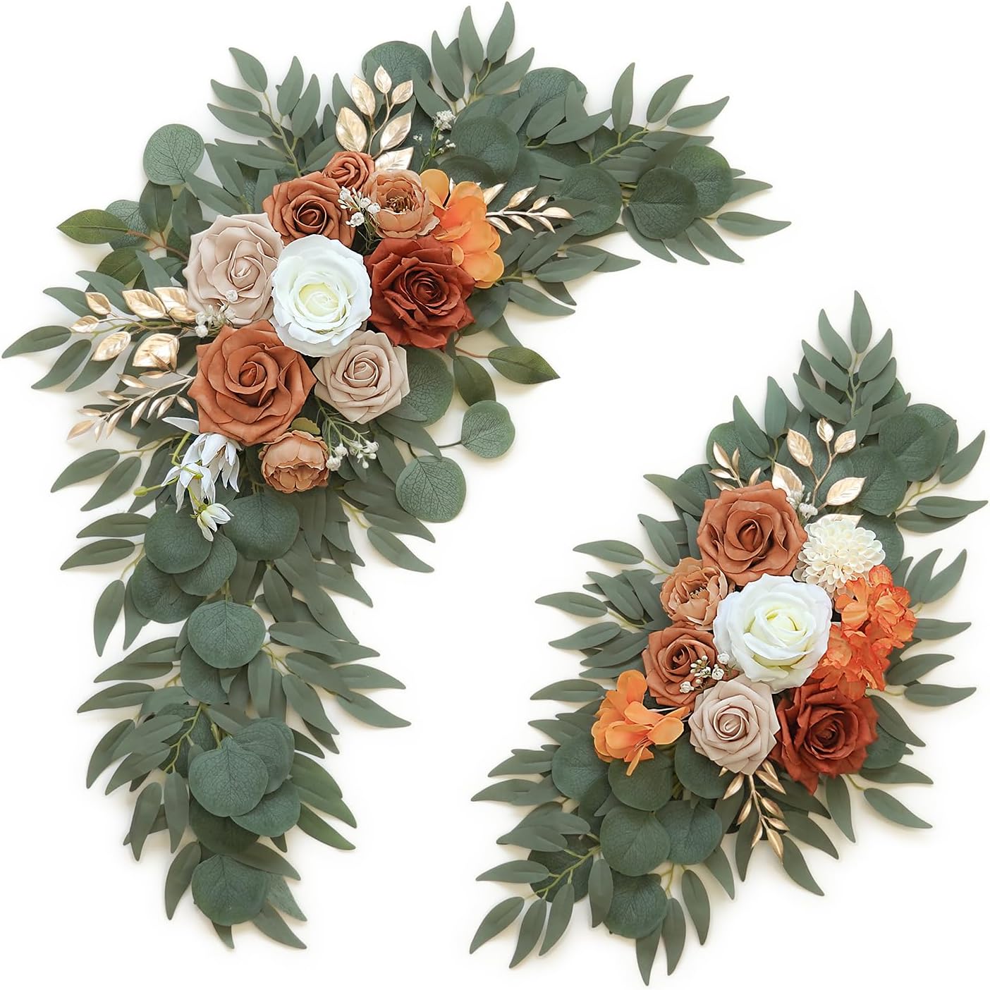 Artificial Flower Swag Set of 2 for Wedding Welcome Signs Floral Decorations, Burnt Orange Wedding Arch Flowers for Wedding Ceremony