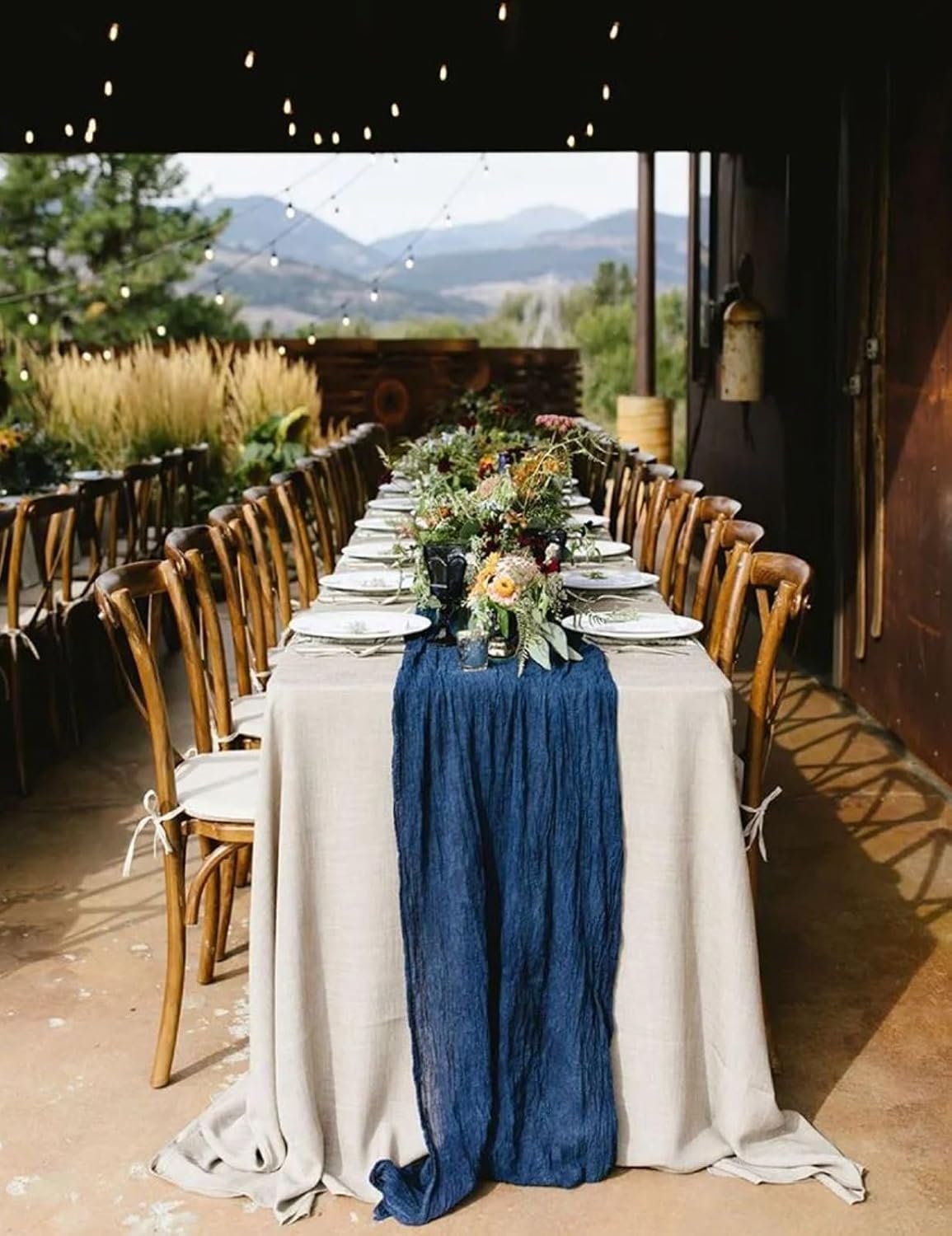 12 Pack Navy Blue Cheesecloth Table Runner 20 x 120 inch Gauze 10FT Semi Sheer Boho Fabric Cheese Cloth Table Runner for Wedding Party Birthday Baby Bridal Shower