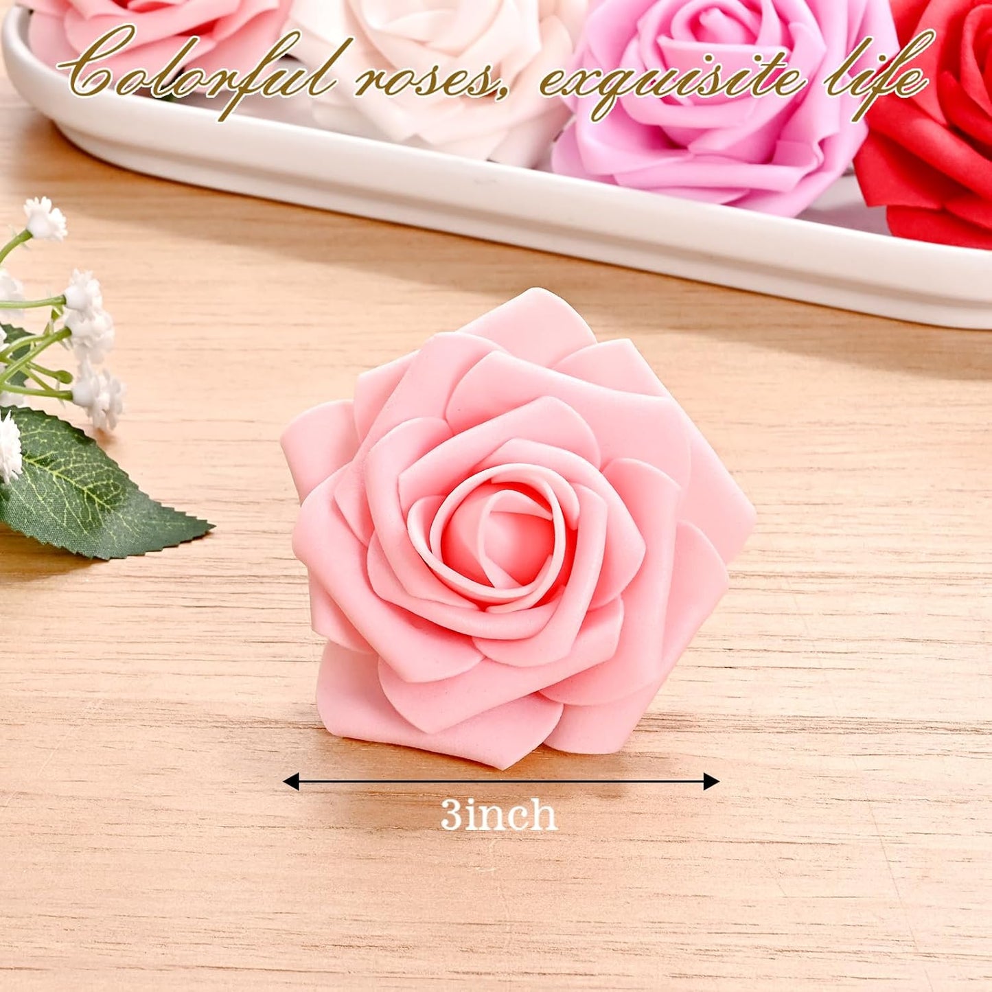 BLEUM CADE 36Pcs Artificial Flowers Fake Roses with Stems, Gradient Red & Pink Boxed Foam Roses for DIY Bouquets Centerpieces Wedding Party Arrangement Bridal Shower Decor