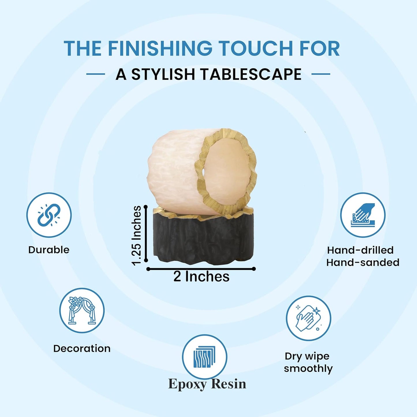 12 Pcs Rustic Epoxy Resin Napkin Rings - Napkin Holders for Parties, Dining, Family Gatherings, Weddings, Holidays, Décor, Gifting - Durable Tabletop Decor (Ivory Black) - CLEENTABLE