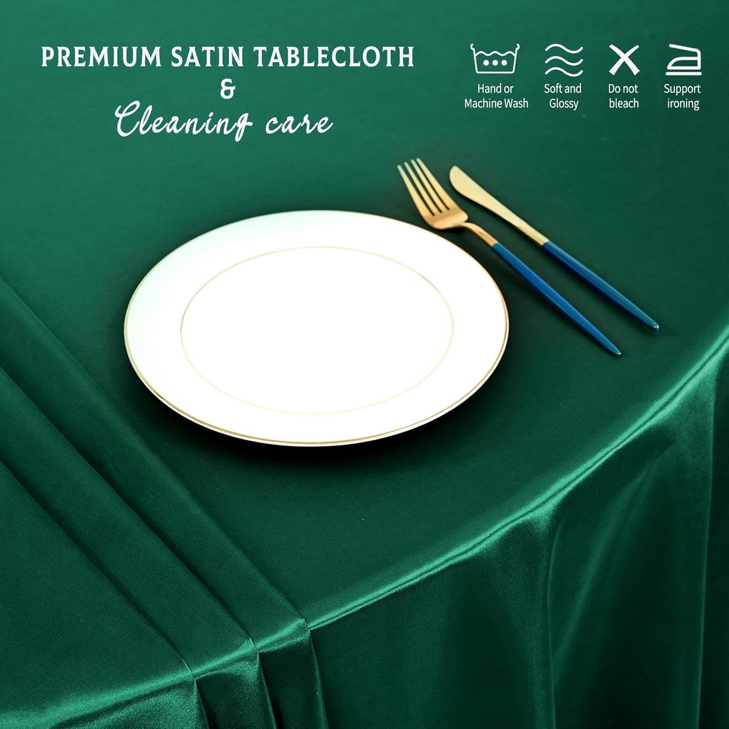 10 Packs Satin Tablecloth 120 Inch Dark Green Round Table Cloth Silk Tablecloth Smooth Fabric Overlay Satin Table Cover Decoration for Wedding Party Banquet Events