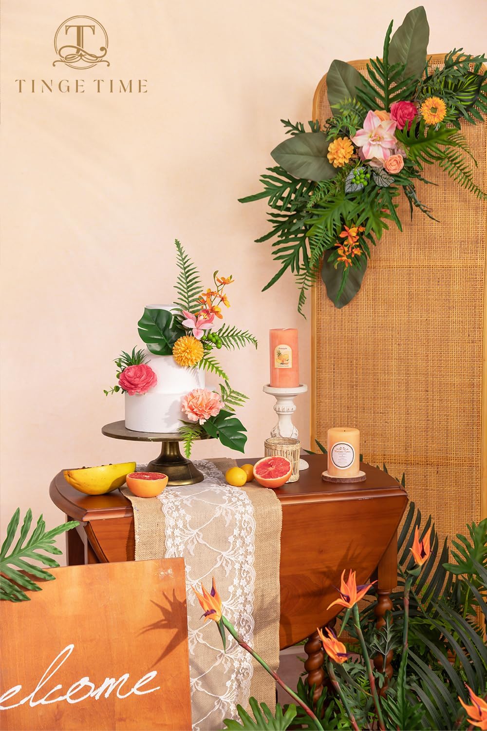 TINGE TIME Artificial Flowers Combo, Fake Flowers Box for DIY Wedding Bouquets Table Centerpieces Floral Arrangements Party Baby Shower Home Summer Decorations (Tropical Citrus & Pink)