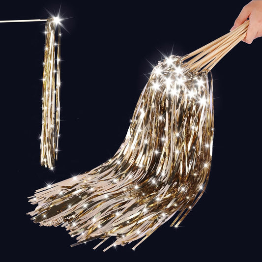 100 pcs Wedding Wands Light up with LED Tinsel Wedding Streamers for Wedding Send off and Greeting Ideal Props for Weddings, Birthday Parties, Christmas Cheerleading Games (Champagne)