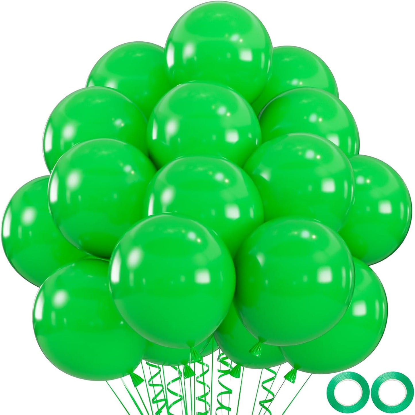 100pcs Green Balloons, Helium Quality 12 inch Green Latex Party Balloon for Birthday, Christmas, Graduation Party Decor (66ft Ribbons)