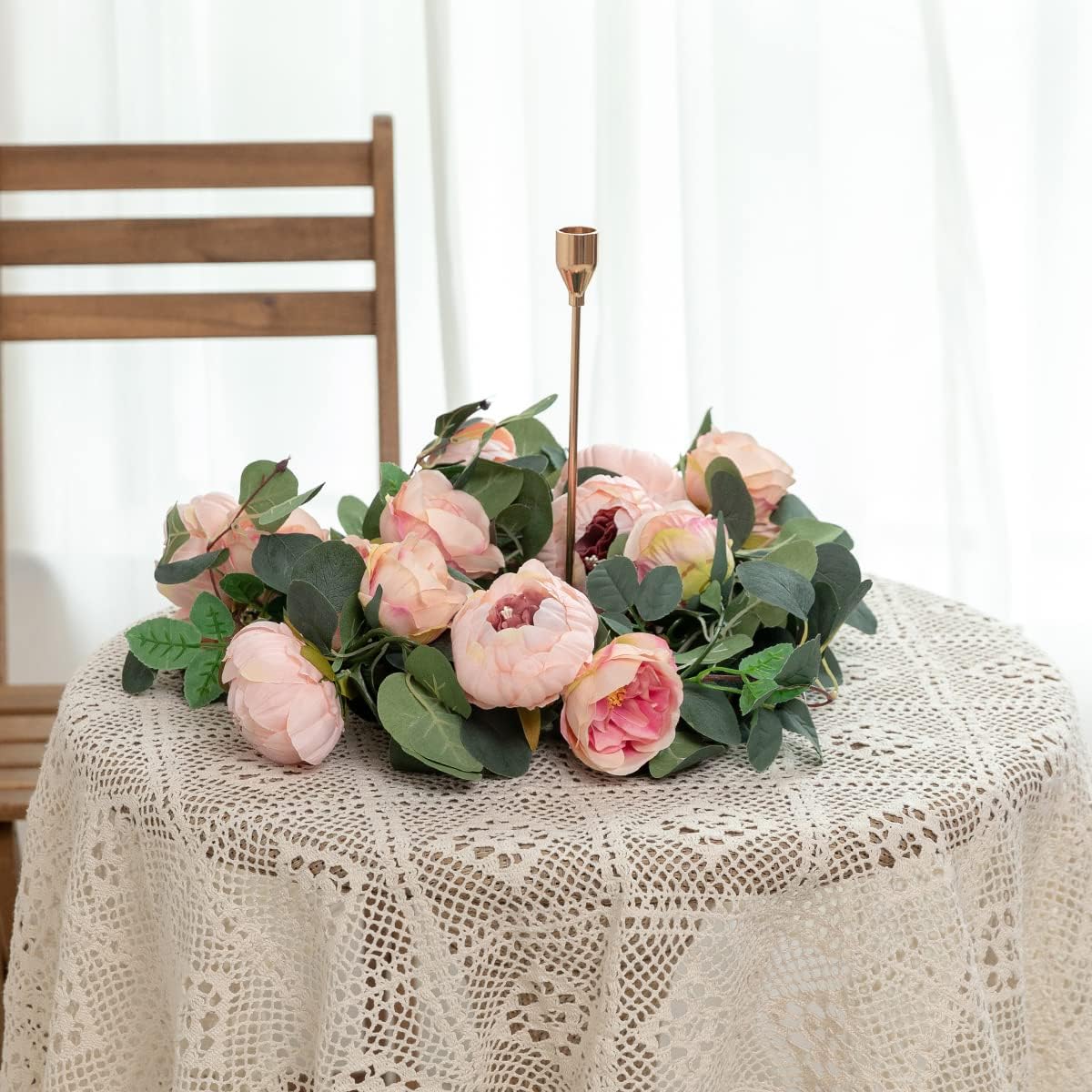 Floweroyal 2 Pack Artificial Flower Garlands 11.2FT Eucalyptus Garlands with Flowers 8 Head Peony Flower Vine Faux Floral Garland for Wedding Arch Table Wall Backdrop Wreath Decoration. (Vintage Pink)