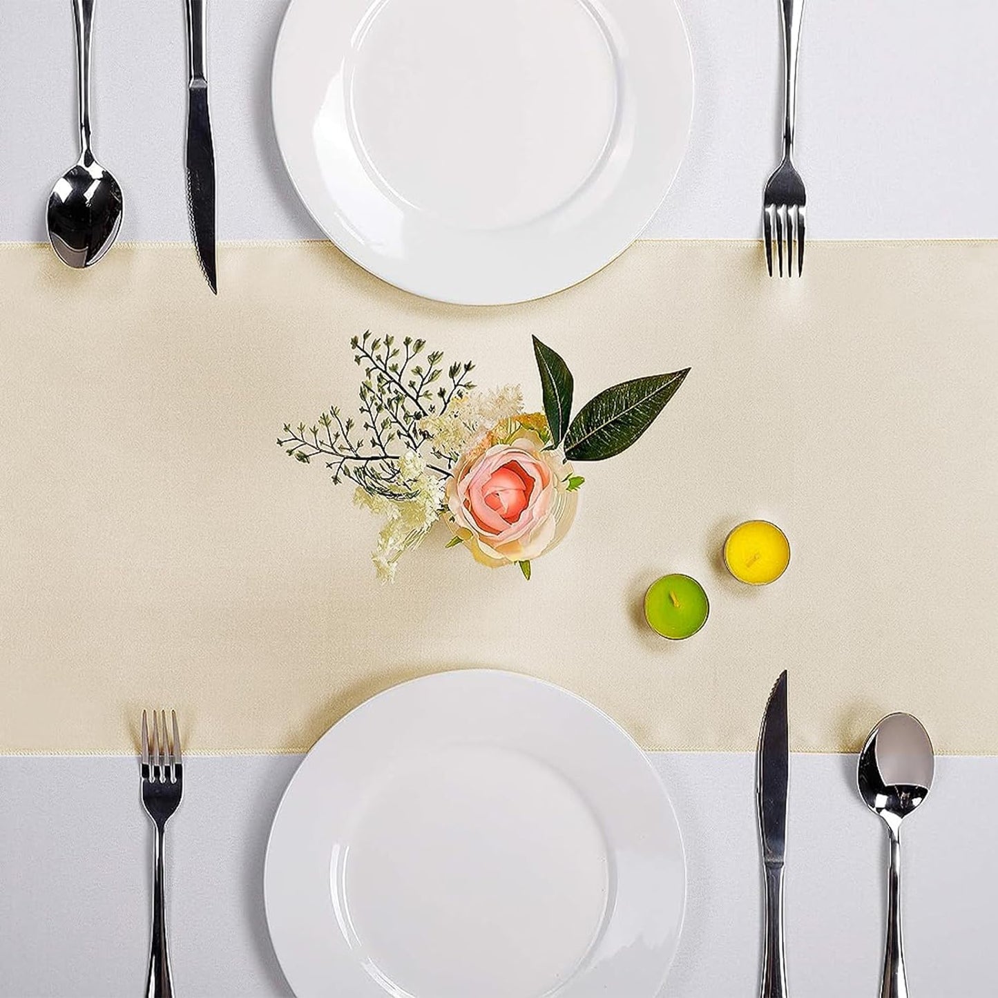 10-Pack Satin Table Runner Champagne 12 x 108 inches Long, Table Runners for Wedding, Birthday Parties, Banquets Decorations（10 Pack, 12x108 Inch, Champagne