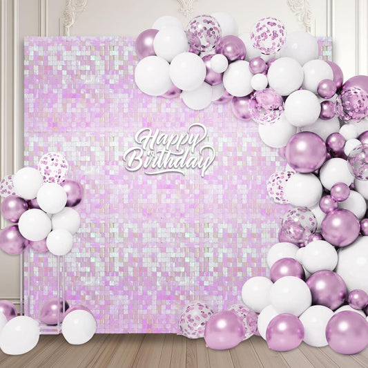 12PCS Colorful Light Pink Shimmer Wall Backdrop, Square Sequin Photo Backdrops Panel, Glitter Wall Background for Birthdays, Weddings, Christmas, Engagements, Disco Bachelorette Party Decor (3FTx4FT)