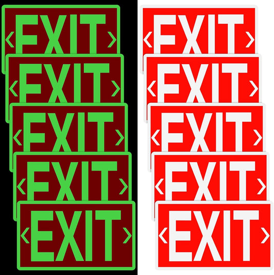 10 Pcs Glow in the Dark Exit Signs for Business 12 x 7 Inch Photoluminescent Signs Stickers for Indoor Outdoor for Business, Office, Warehouse (with Arrows)