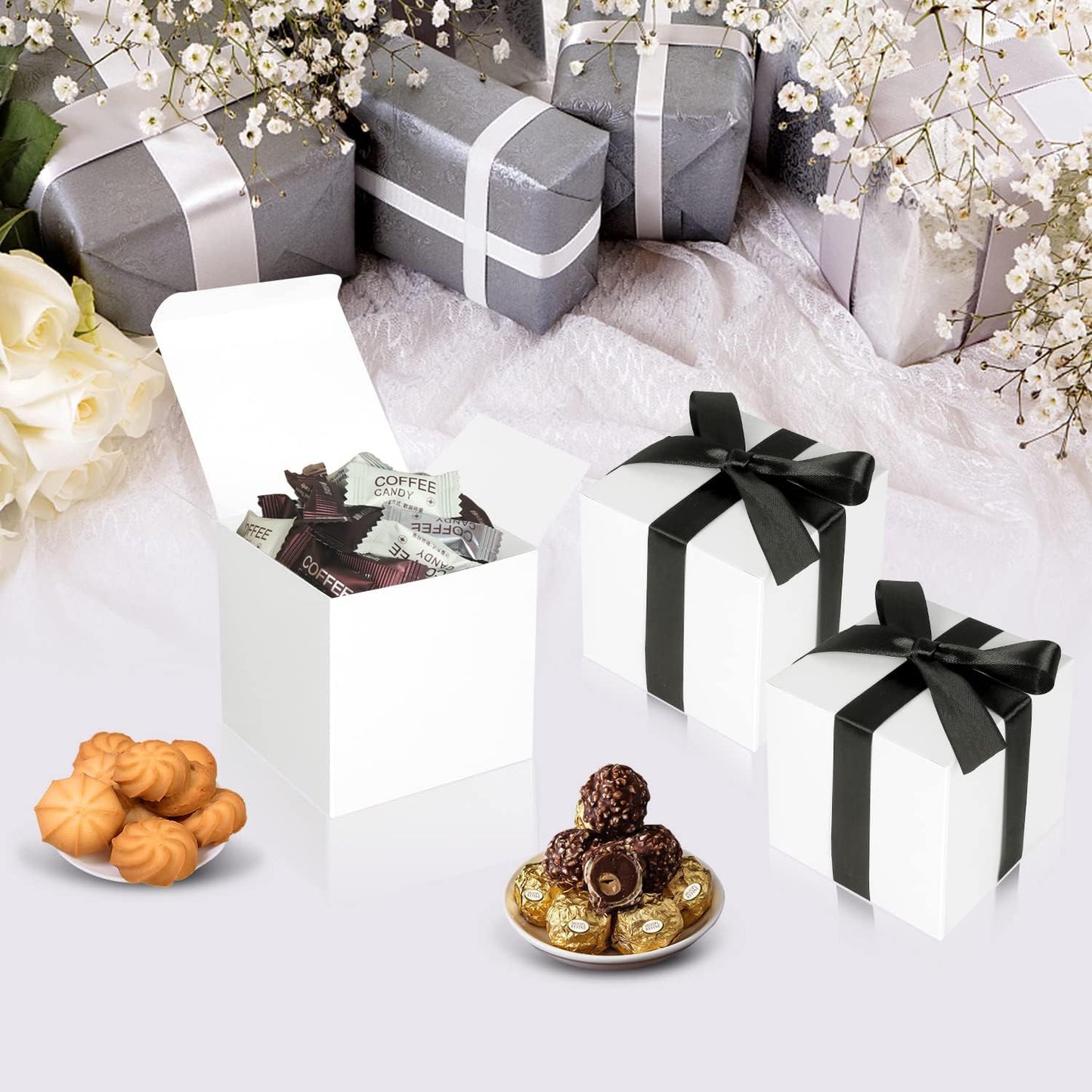 100 Pack Small Gift Boxes, 2x2x2 Inches Favor Boxes White Paper Gift Boxes with Lids for Presents, Crafting, Cupcake Boxes, Gifts, Candy Boxes for Wedding Party Bridal Shower Baby Shower Favors