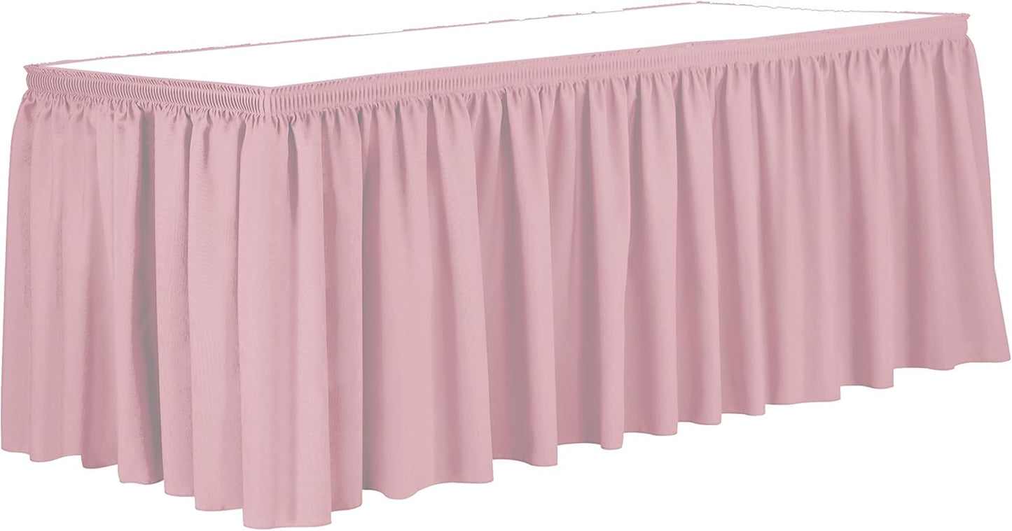 Ultimate Textile Pleat Polyester Fabric Table Skirt - Machine Washable Flame Resistant with Clips for Events, Weddings & Trade Shows, Cut & Sewn in Paterson, NJ - Light Pink, 21' Shirred Pleat