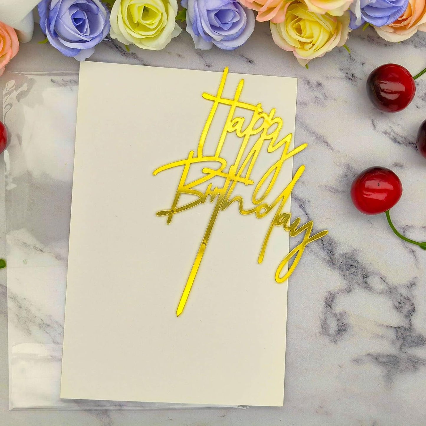 1pcs Happy Birthday Cake Toppers, Acrylic Birthday Cake Topper for Birthday Party Cake Decorations(Gold)