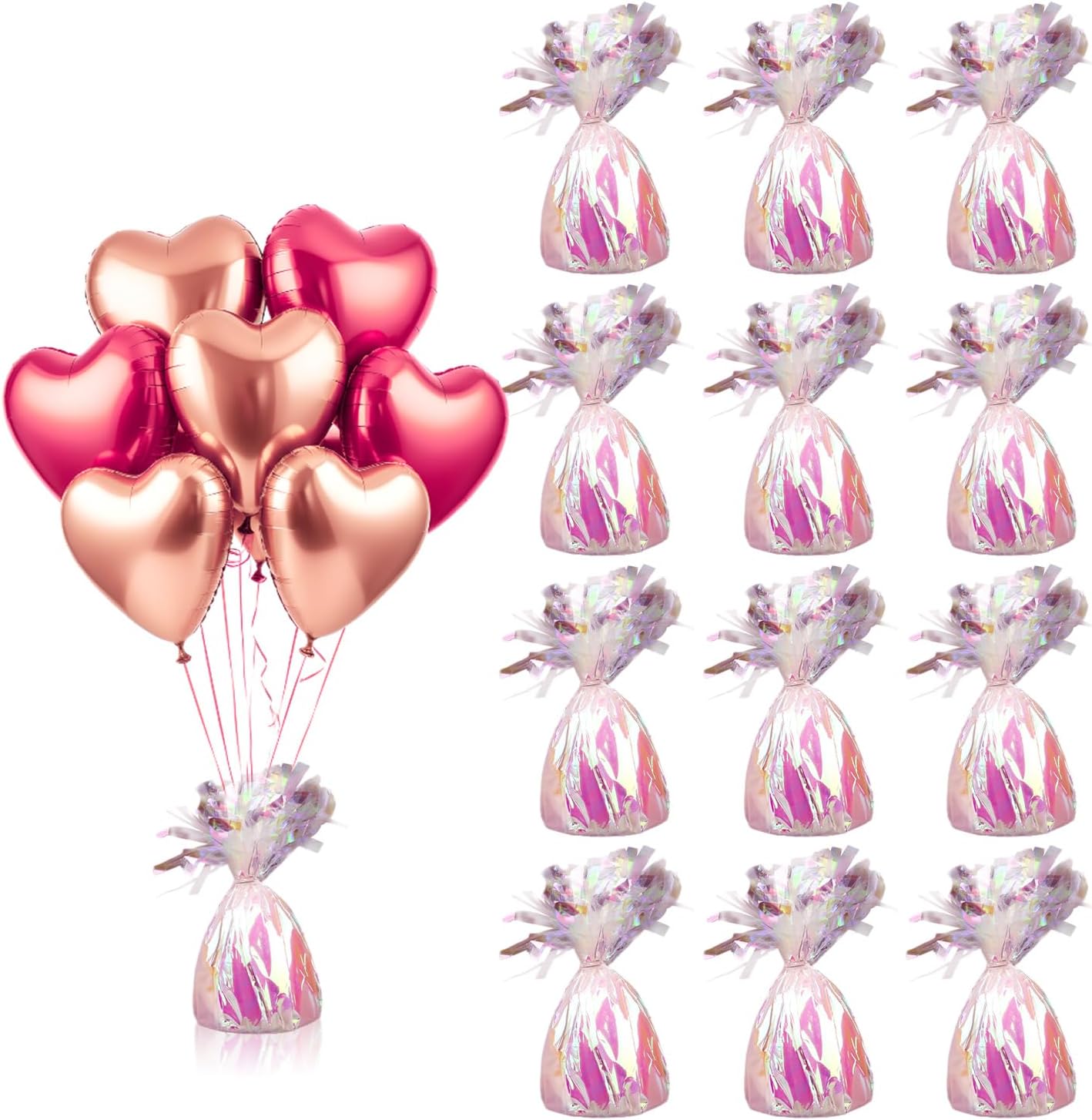 12PCS Balloon Weight Metallic Heavy Solid Balloon Pendant Pack Holder For Table Centerpieces Birthday Wedding Chrismas Party Decoration (Irides)
