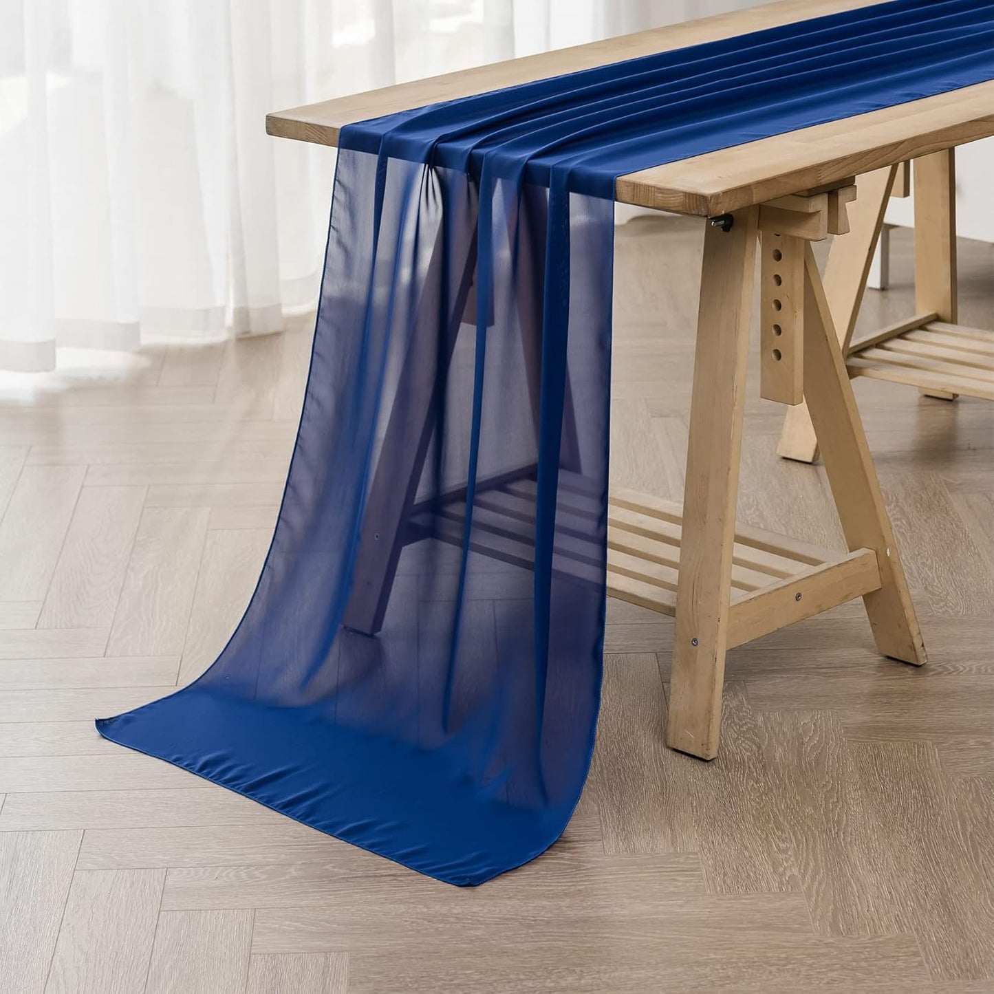 6Pack 9ft Chiffon Table Runner 14x108 Inch Sheer Romantic Table Runner for Wedding Birthday Party Bridal Shower Outdoor Decoration-Royal Blue
