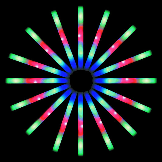 100 LED Foam Sticks Lights - Party Batons Wand for Weddings, Birthdays, DJ, Concerts, Festivals, Events - 3 Color Lighting Modes
