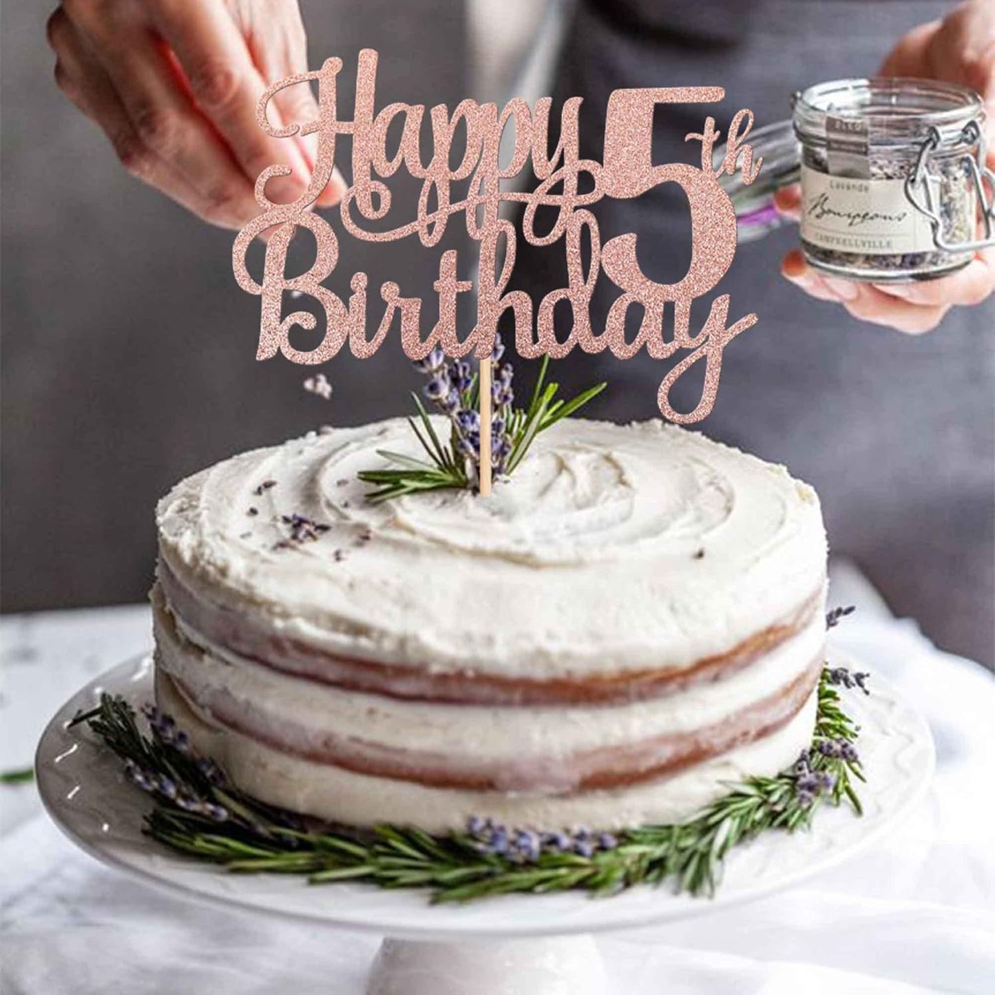 1 PCS Happy 5th Birthday Cake Topper Glitter Cheers to 5 Years Cake Pick Number 5 Fabulous Cake Decoration for 5th Birthday Theme Party Decorations Supplies Rose Gold
