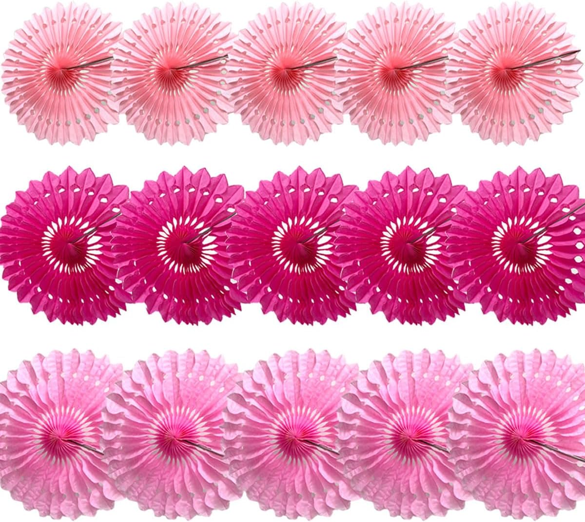 15pcs 10'' 12'' 14'' Paper Fans Decorations Pink Theme Party Decor Round Tissue Paper Fans Hanging Fans Set Party Paper Honeycomb Fans Decorations for Party Birthday Wedding Events