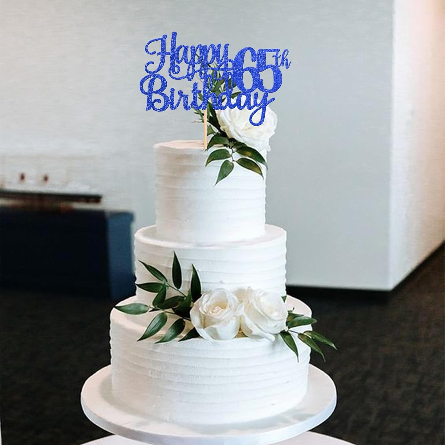 1 PCS Happy 65th Birthday Cake Topper Glitter Cheers to 65 Years Birthday Cake Pick Sixty Five 65 Fabulous Cake Decoration for Happy 65th Birthday Theme Party Decorations Supplies Blue