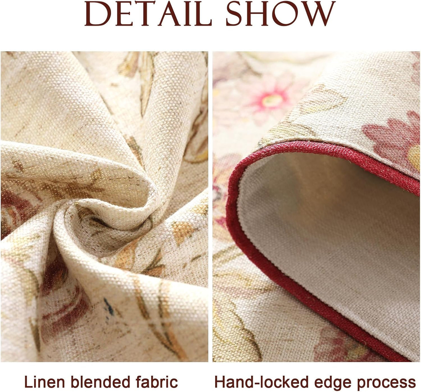 patdrea Designer Farmhouse Linen Thick Table Runner, Rustic Cottage Beige with Floral Pattern Fabric Table Mat, Decoration for Kitchen Dining Coffee Table Banquet Christmas , 12"*102"