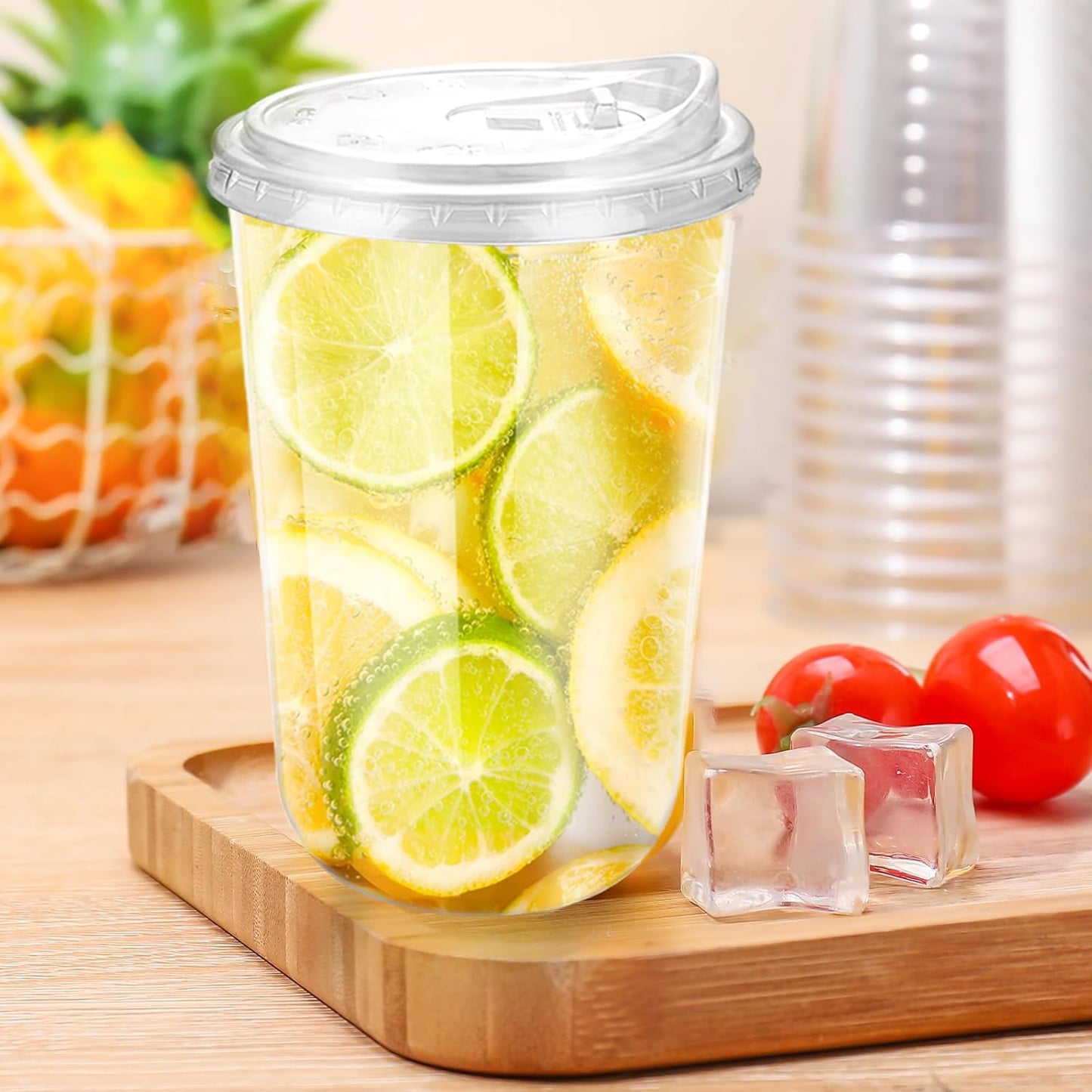 16oz Disposable Stemless Glasses With Strawless Sip Lids,PET Disposable Drinking Cups,Clear Plastic Wine Glasses for Parties Birthday,Wedding,Meeting,Christmas Party Supplies (50, Transparent)