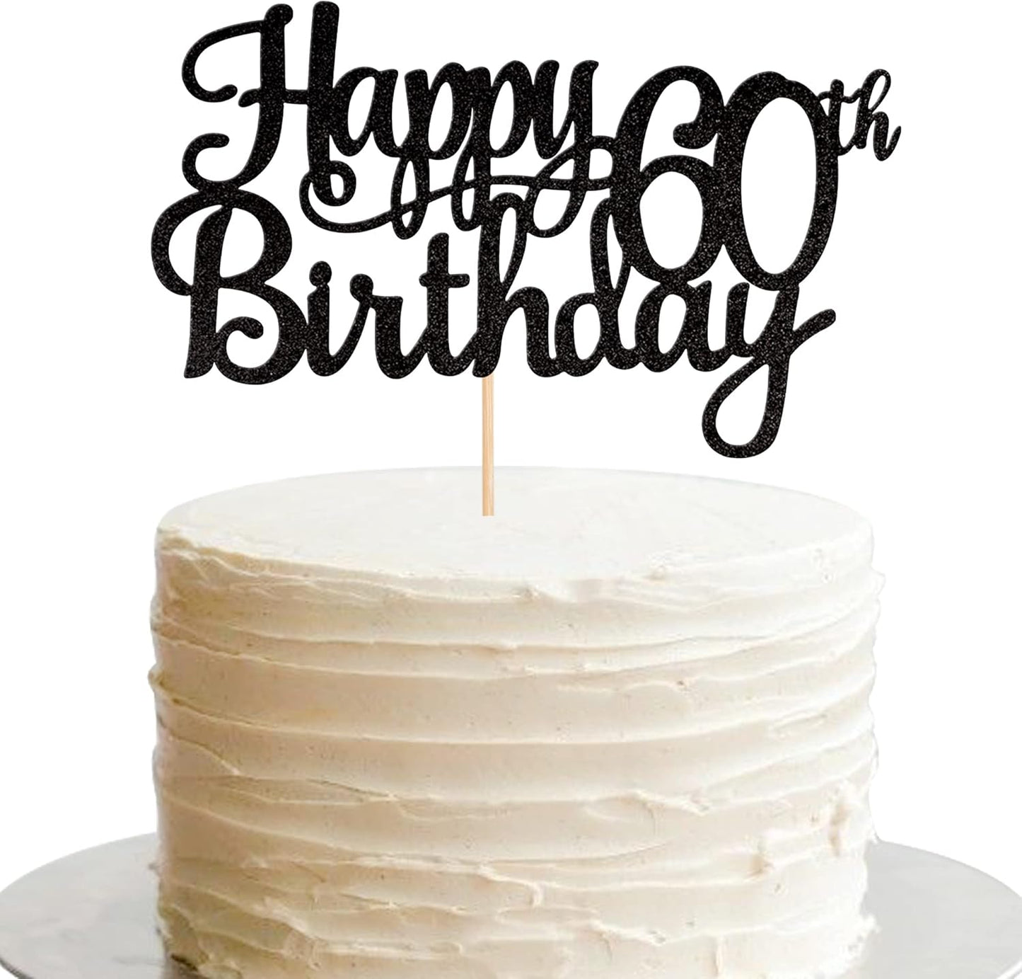 1 PCS Happy 60th Birthday Cake Topper Glitter Cheers to 60 Years Birthday Cake Pick 60 Fabulous Cake Decoration for Happy 60th Birthday Anniversary Party Decorations Supplies Black