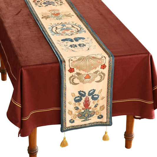 patdrea Designer Casual Wild Floral Velvet Table Runner 71 Inch Long, Brown Occult Bouquets Pattern Table Mat, Decoration for Kitchen Dining Coffee Table Cabinet Banquet Thanksgiving,12"*71"