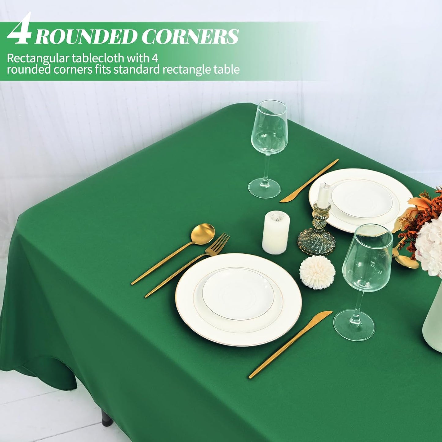 12 Pack 60 x 126 Inch Rectangle Tablecloth Green Polyester Tablecloth for 8 Ft Rectangle Tables, Washable Fabric Table Cloth for Wedding Dining Table Buffet Parties Camping