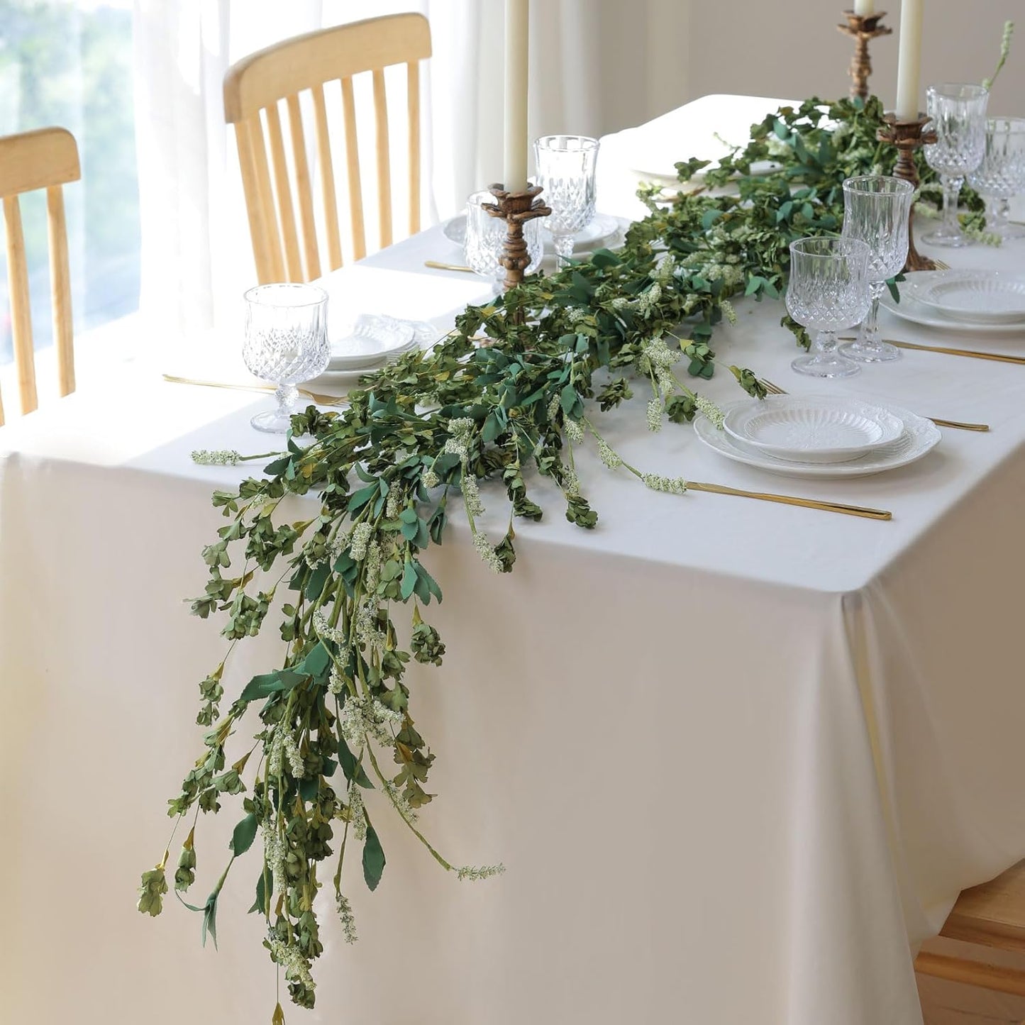 Mizii Fall Garland Artificial Flower Garlands 6 Feet Fake Wildflower Floral Garland Hanging Vines Flowers Decorations for Mantle Table Centerpieces Room Wall Fireplace Wedding Fall Decor (Green)