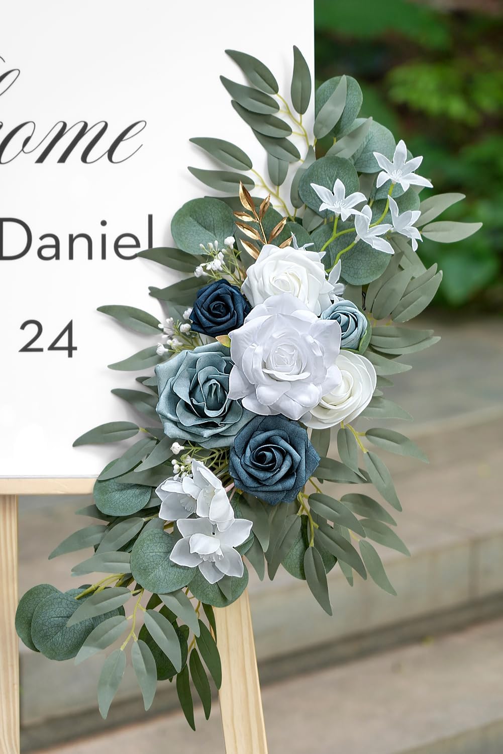 Dusty Blue Flower for Wedding Welcome Signs Decorations, Artificial Wedding Arch Flowers for Wedding Ceremony (Set of 2)