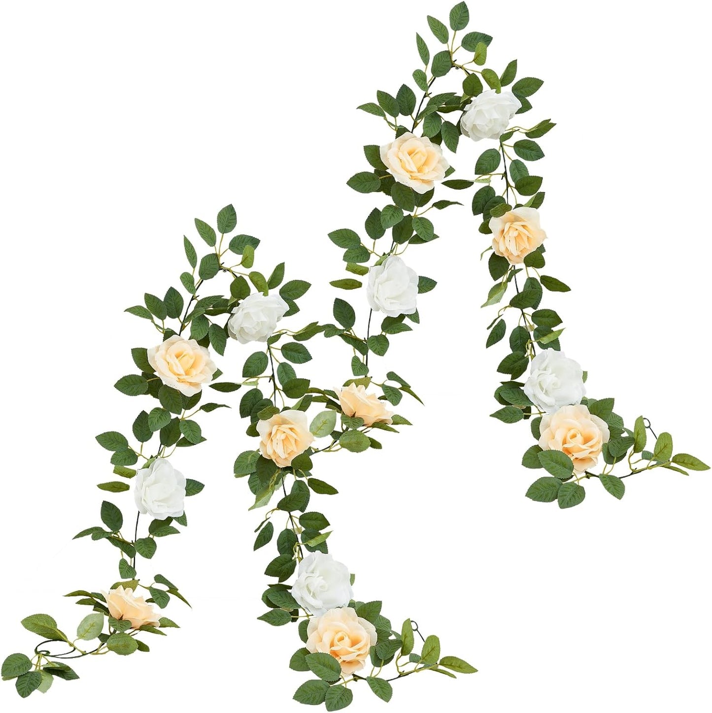 Artificial Rose Garlands Rose Vines Leaves Banners Hanging Floral Garland Fake Rose Flower Vine Wall Decorations, Champagne