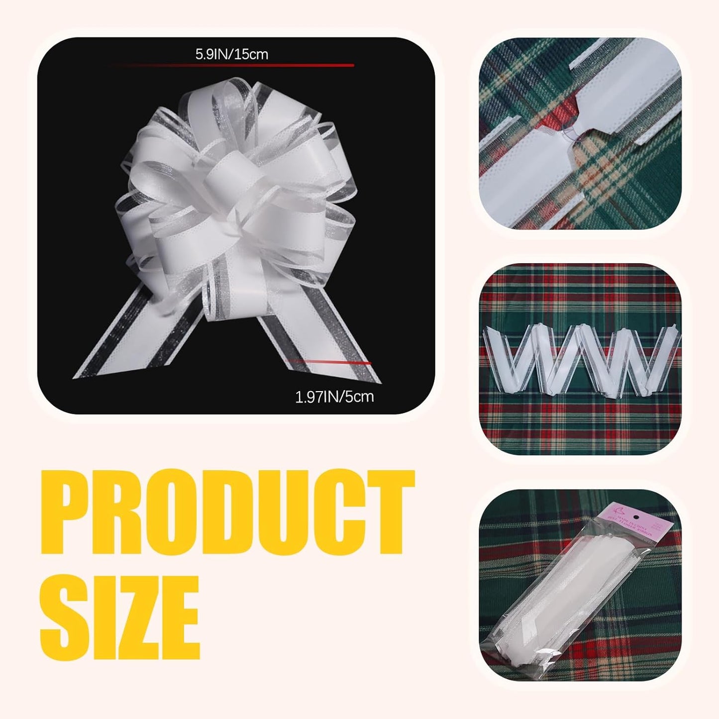 12 PCS 6 Inch Large Pull Organza White Bows - Perfect for Gift Wrapping, Wedding Decor, Car Bows, Birthday Parties, Christmas and Valentine's Day