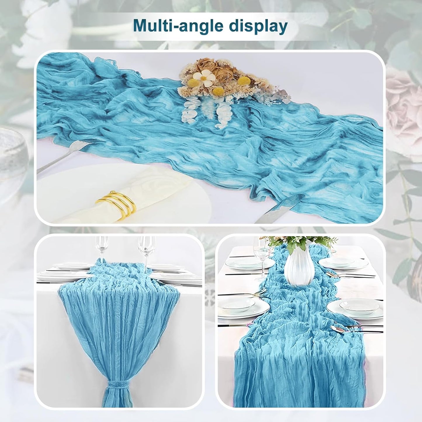 1 Pack Baby Blue Cheesecloth Table Runner 35x120 Inch 10Ft Rustic Gauze Cheese Cloth Table Runner Sheer Cheesecloth Table Runners for Wedding Party Bridal Shower Decoration