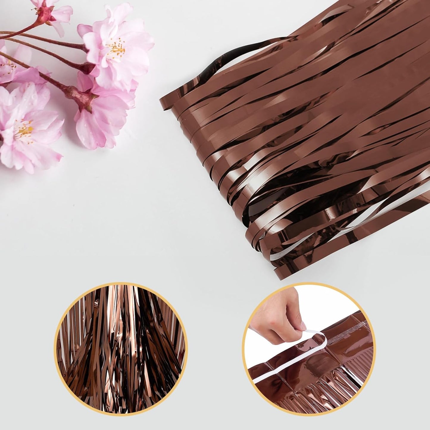 10 Pack Brown Backdrop Curtain 3.2ft x 8.2ft Metallic Tinsel Foil Fringe Curtains Photo Booth Background for Birthday Party Decoration Baby Shower Engagement Wedding Christmas Decoration (Brown)