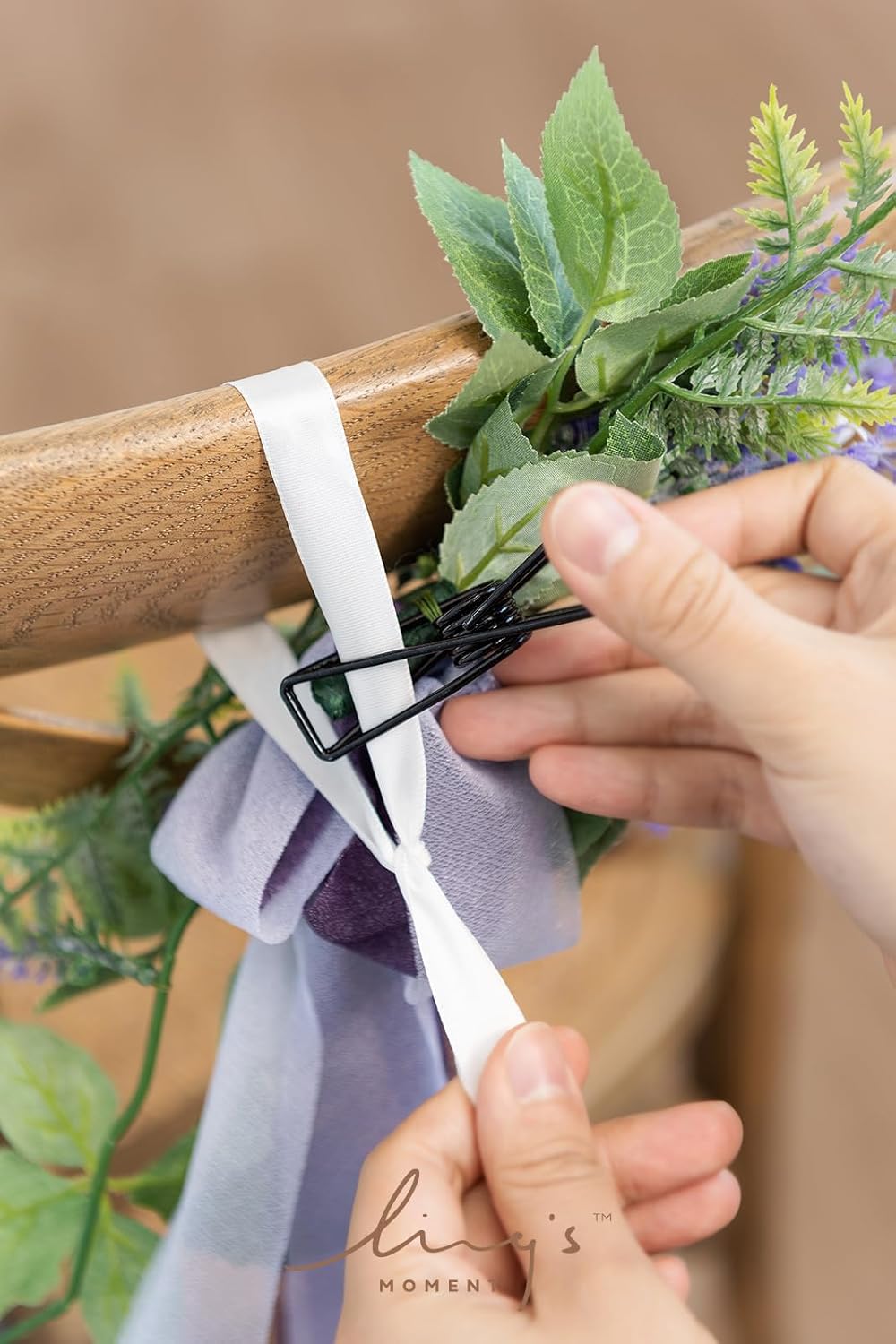 Ling's moment 8pcs Wedding Artificial Aisle Pew Flowers Chair Decorations Arrangements with Chiffon Ribbons Lavender Purple for Ceremony Chair Back Floral Decor Reception Church Party Outdoor