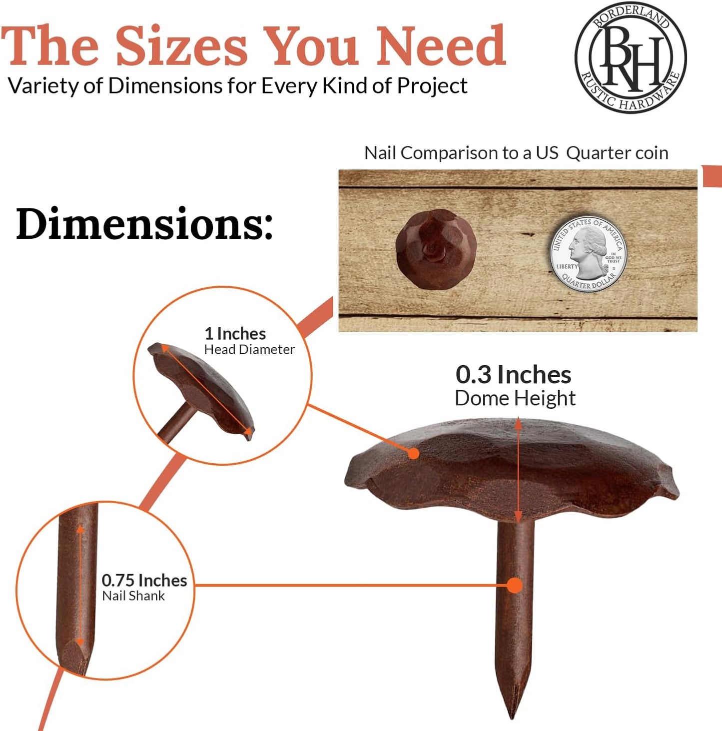 10 Pack 1" Small Round Head Iron Clavos Decorative Nails – Sealed Rusted – Handmade Rustic Round Fasteners for Farmhouse Shutter, Faux Wood, Barn Door, Shutters, and Gates – Ornamental Wood Accent