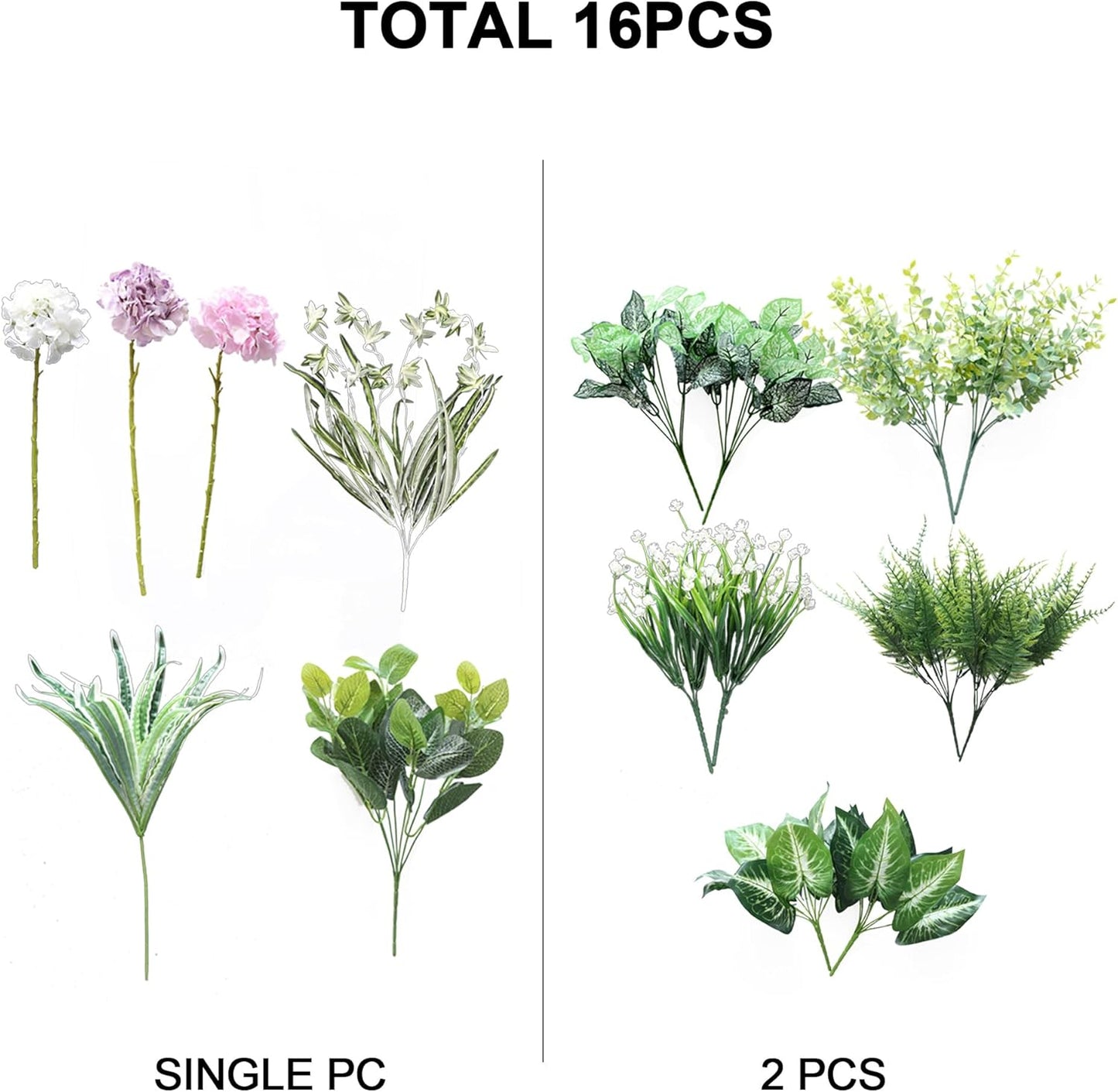 PARTY JOY 18 Bunches Fake Plants Outdoor, Fake Bushes UV Resistant Artificial Flowers Hydrangea Flowers Greenery Shrubs Faux Greenery for Outdoor Garden Patio Front Porch Yard Decor