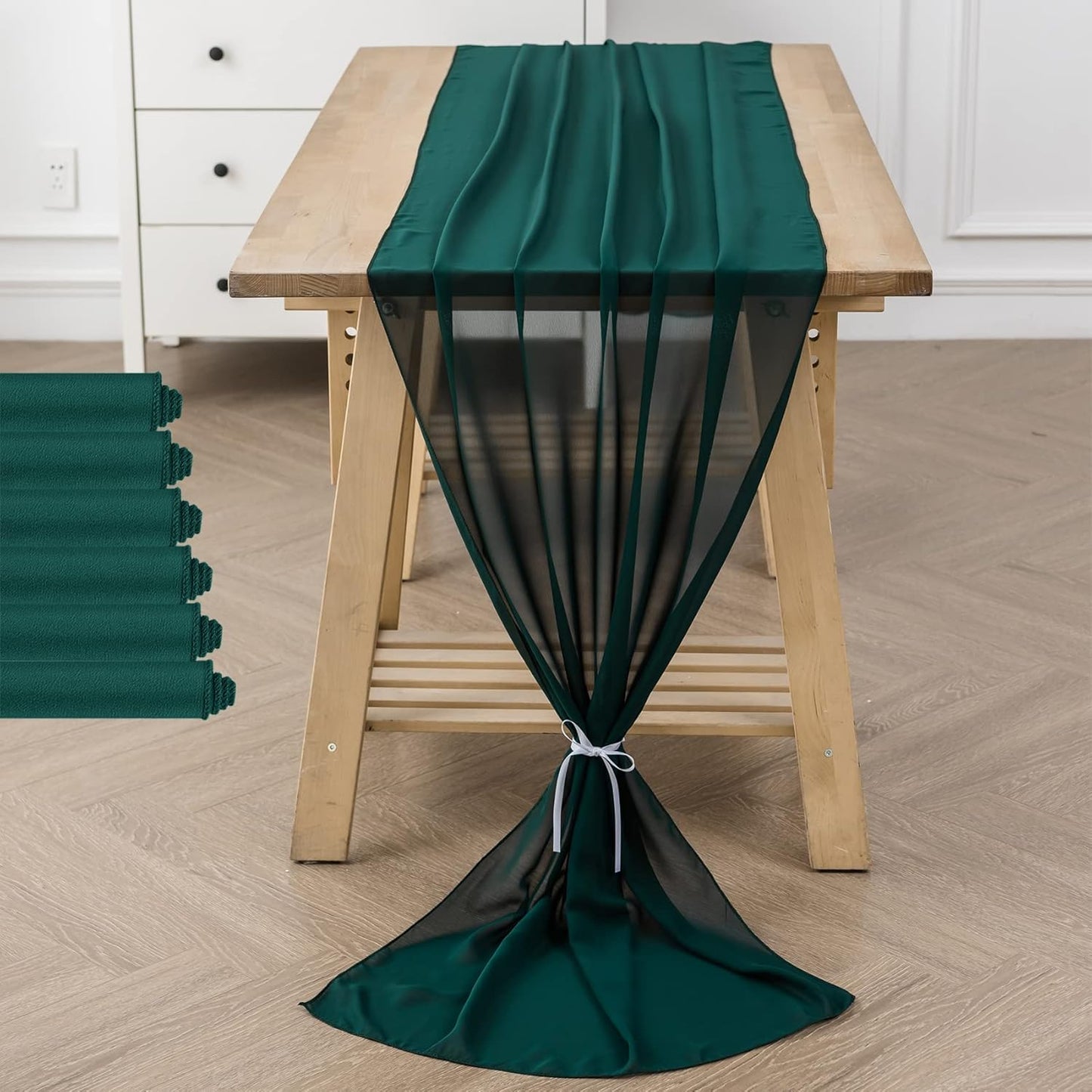 6Pack 9ft Chiffon Table Runner 14x108 Inch Sheer Romantic Table Runner for Wedding Birthday Party Bridal Shower Outdoor Decoration-Hunter