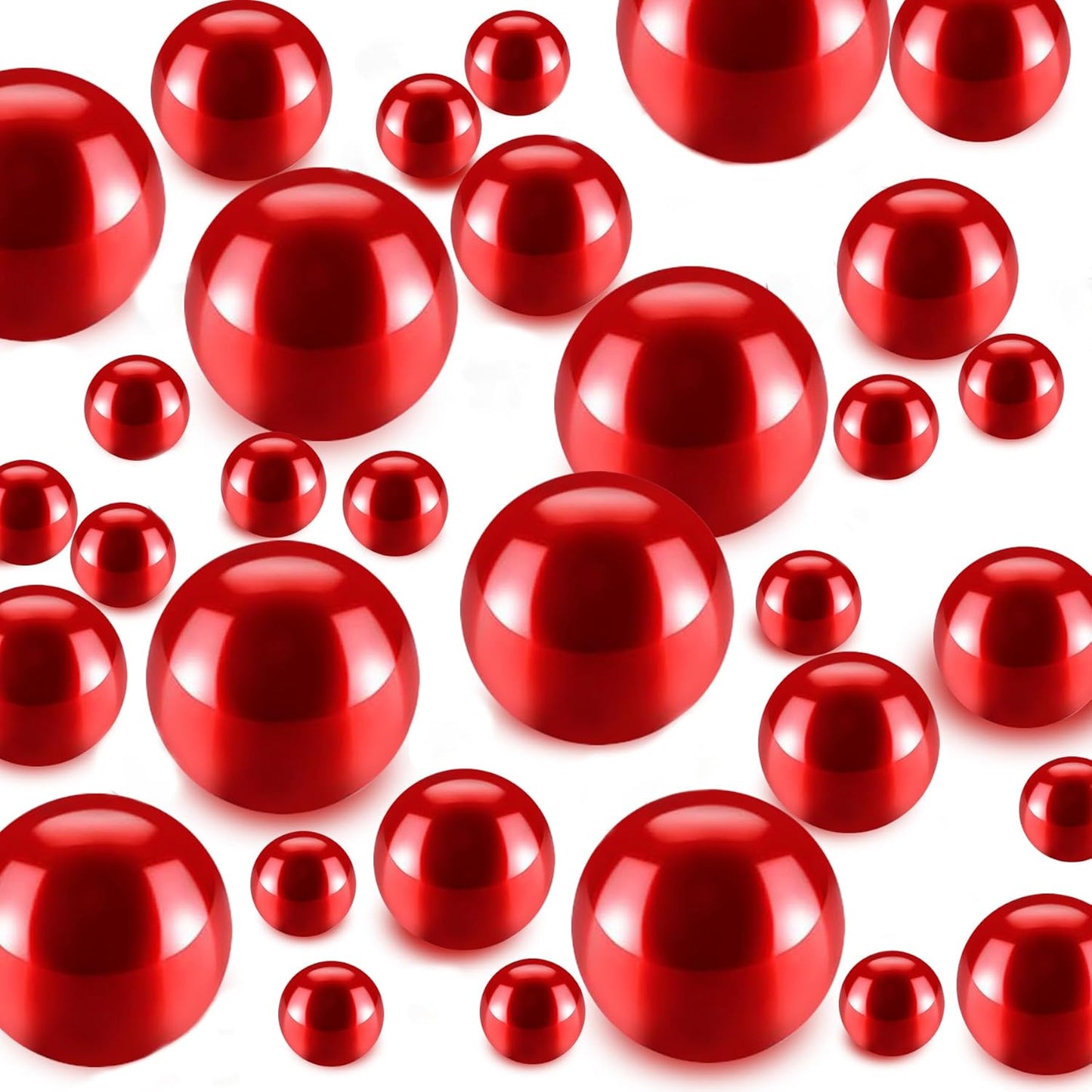 120 PCS 8/14/20mm No Hole Polish Pearl Beads for Centerpiece, Red Beads Decorative Vase Fillers, Plastics Pearls for Vases, Table Scatters, Wedding Party Decor