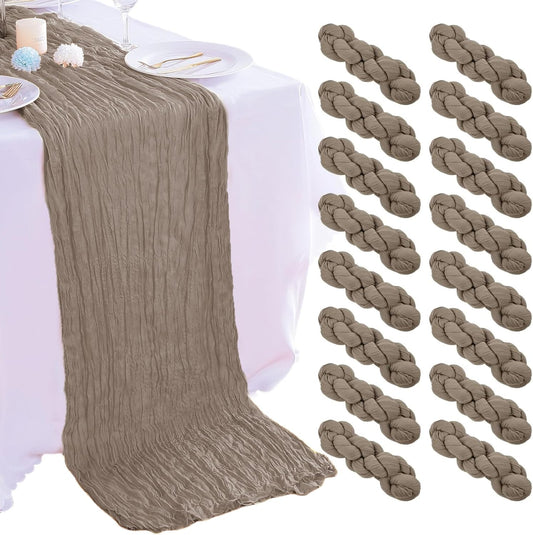 16PCS Nude Cheesecloth Table Runner 10FT Table Runner Cheesecloth 35x120Inch Boho Gauze Cheese Cloth Table Runner Long Rustic Sheer Table Runners for Wedding Party Baby Bridal Shower Table Decor