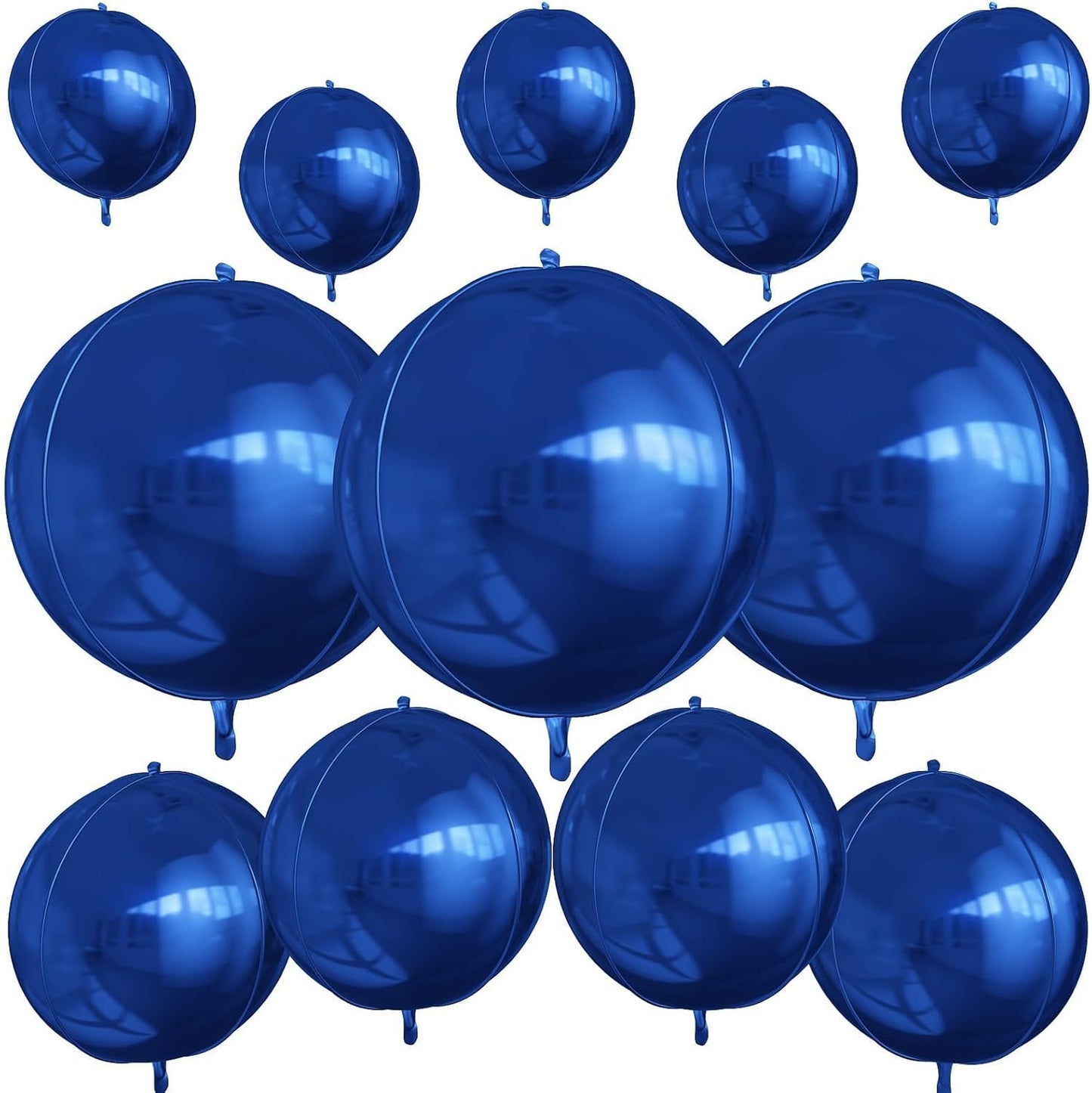 12Pcs Navy Blue Round Foil Balloons, 22" 15" 10" 4D Helium Ball Balloon, Metallic Blue Foil Balloon for Birthday Graduation Wedding Anniversary New Year Eve Disco Prom Party Decorations