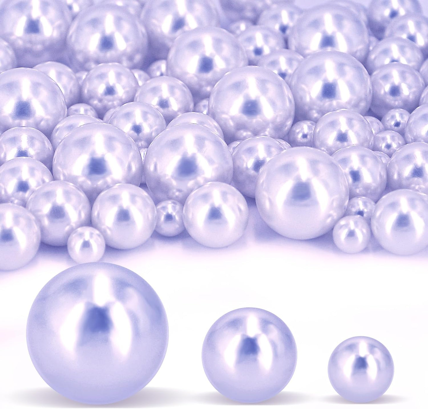 180 PCS Light Purple Beads for Centerpieces Vases, No Hole Polished Pearl Makeup Beads Mixed 8/14/20mm Sizes, Pearl Vase Fillers Table Scatters for Party Wedding Decor