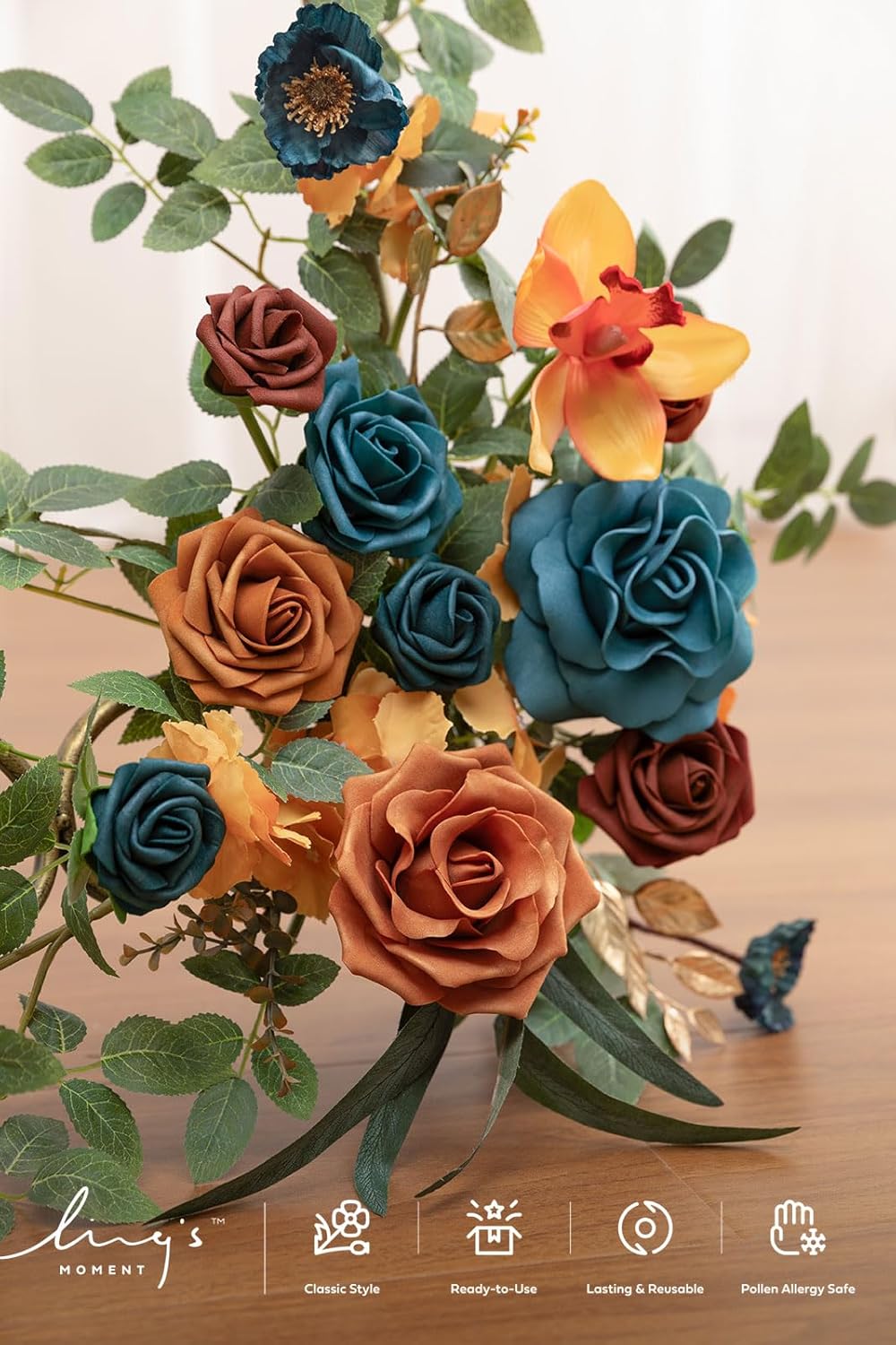 Ling's moment 2pcs Wedding Flowers Garland Artificial Floral Swag Arch Decorations Greenery Arrangements Orange & Teal Ceremony Reception Garden Easel Wall Entryway Outdoor Board(NOT Include Sign)