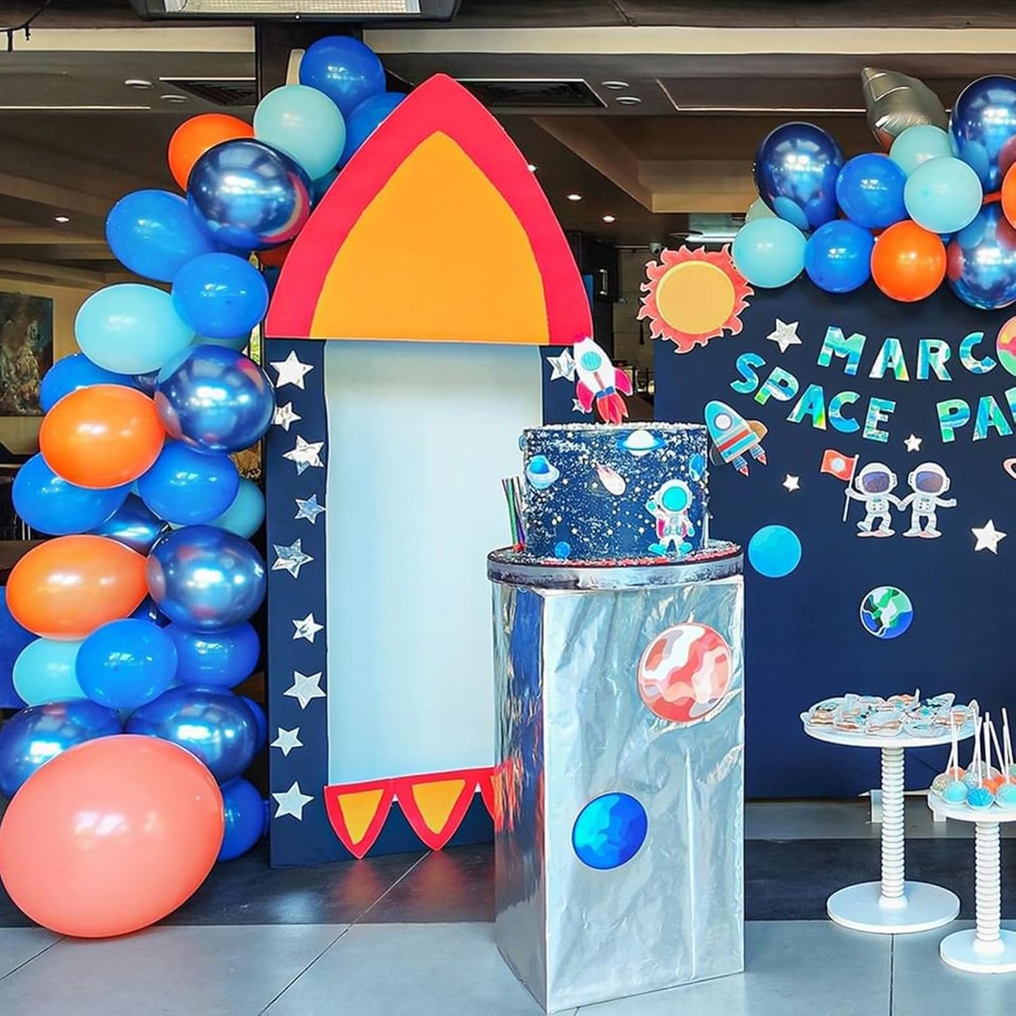 12 Inch Latex Balloons - Orange, Blue, White - Party Pack for Kids Birthday, Baby Shower, Outer Space Theme Decoration