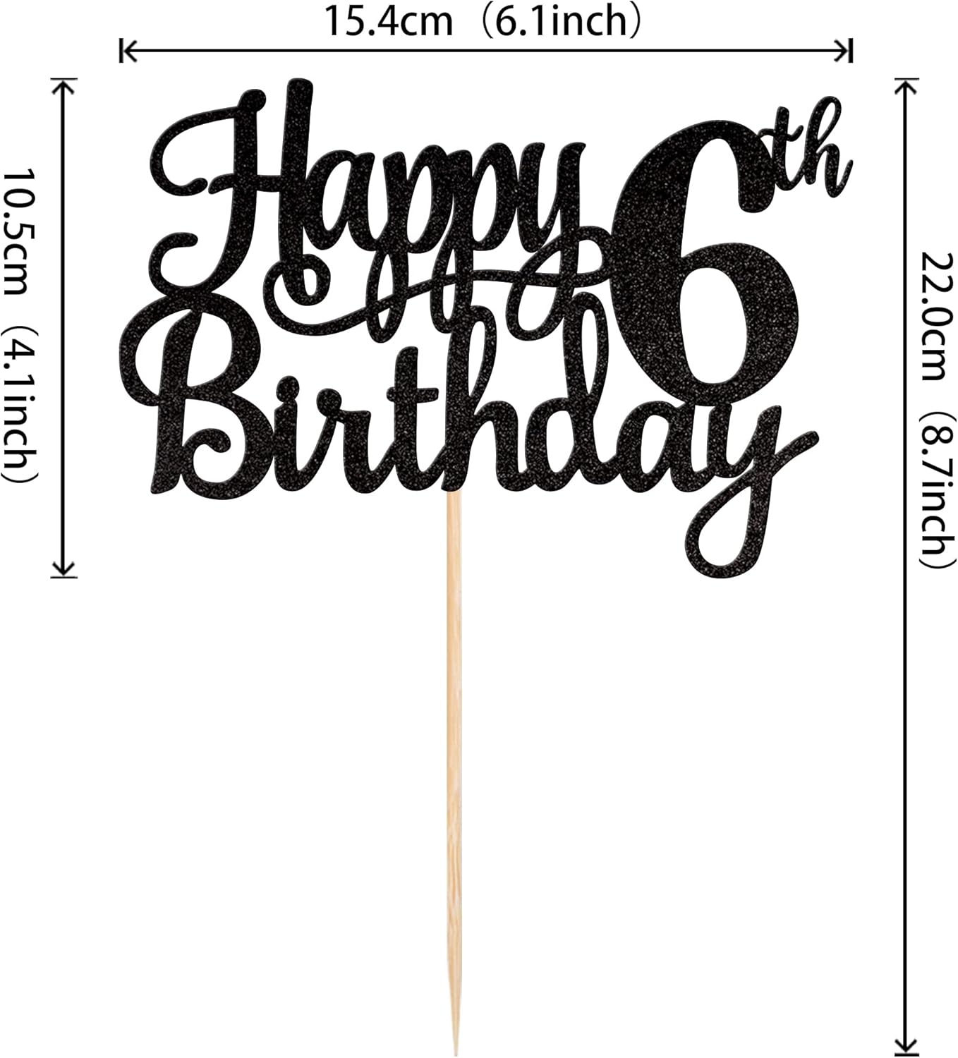 1 PCS Happy 6th Birthday Cake Topper Glitter Cheers to 6 Years Cake Pick Number 6 Fabulous Cake Decoration for 6th Birthday Theme Party Decorations Supplies Black