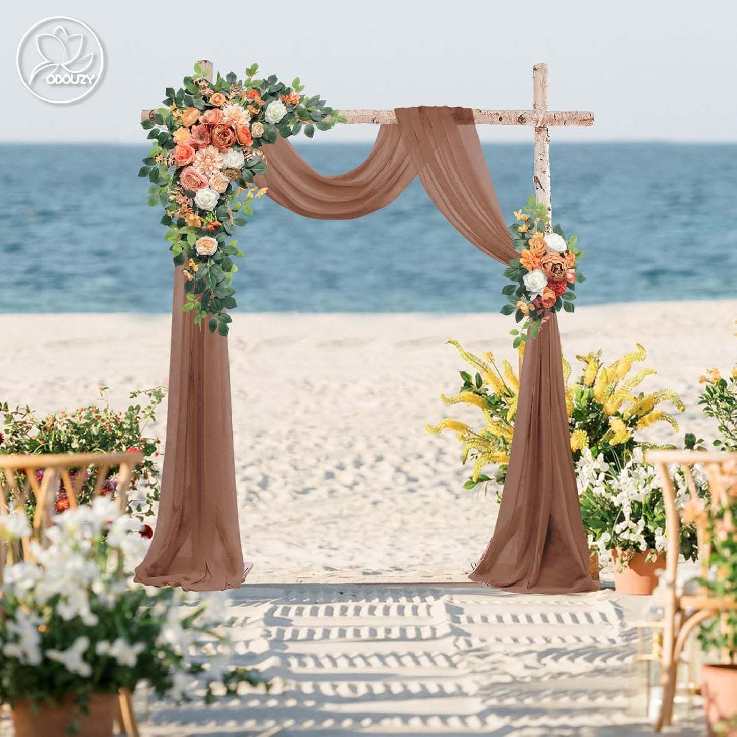 Wedding Arch Flowers Kit,Artificial Flower Arch Decor (Set of 3),2pcs Artificial Flower Arrangement with 1pc Sheer Drape for Wedding Decor Reception Backdrop Floral Decorations (Autumn Orange)