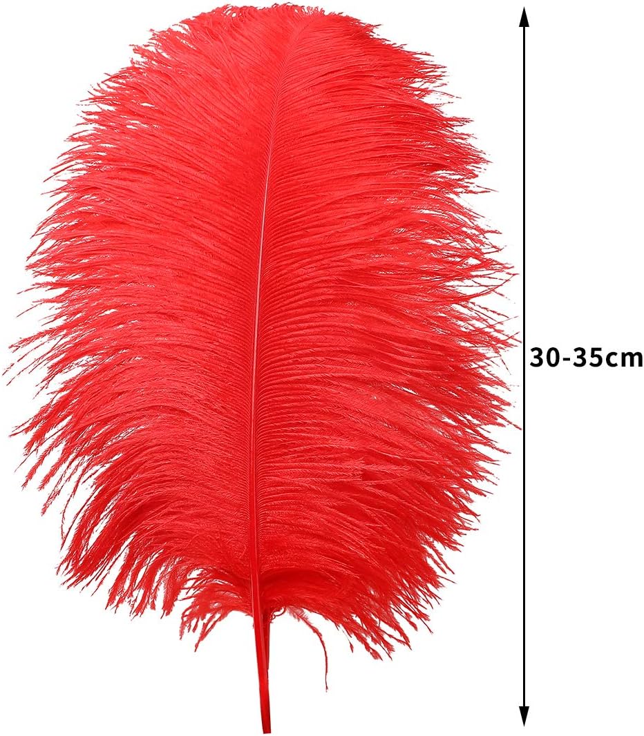 12pcs Natural Bright Red Ostrich Feathers 12-14inch (30-35cm) for Wedding Party Centerpieces，Flower Arrangement and Home Decoration.