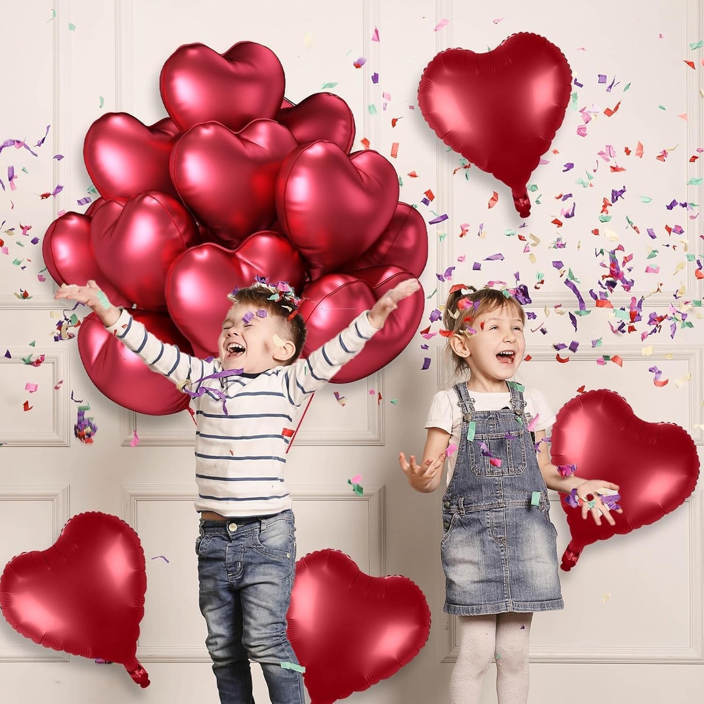 12 Pcs Heart Balloons, 18 inch Metallic Red Heart Shaped Balloons, Big Helium Balloon, Love Foil Balloon for Wedding Baby Shower Anniversary Backdrop Valentine Party Decoration