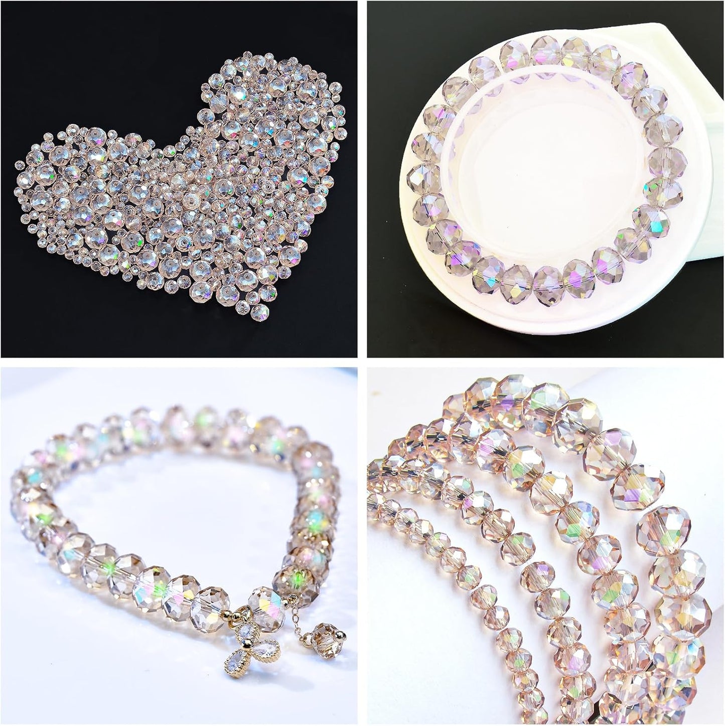 1200Pcs 4mm 4 for Jewelry Making Beads for Bracelets Necklace Pendants Making Supplies(Silver Champagne)